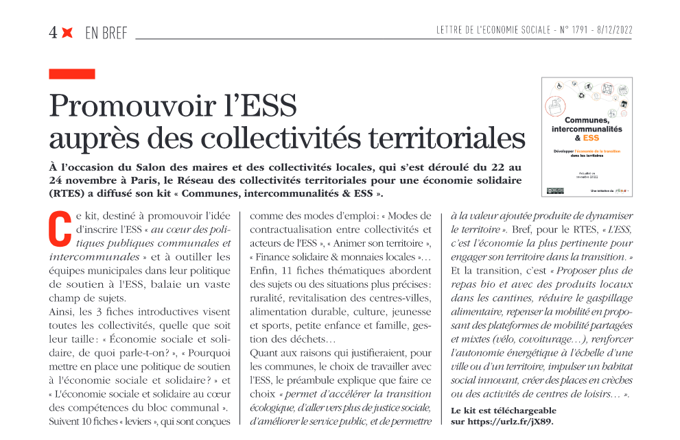 Lettre de l’économie sociale, paru ce jeudi 8 décembre.