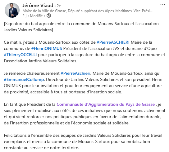 Post LinkedIn Jérôme Viaud