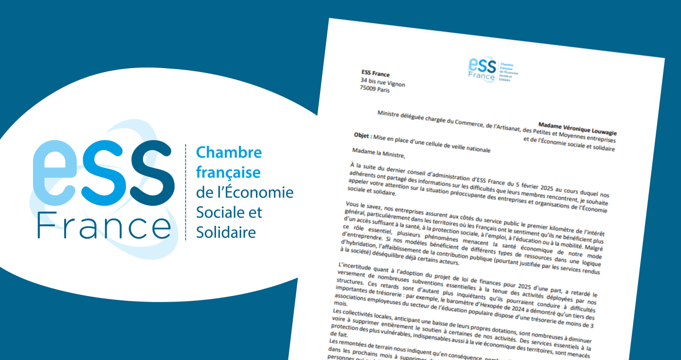 ESS France adresse un courrier à la Ministre à l'ESS et demande la mise en place d’une cellule de veille nationale